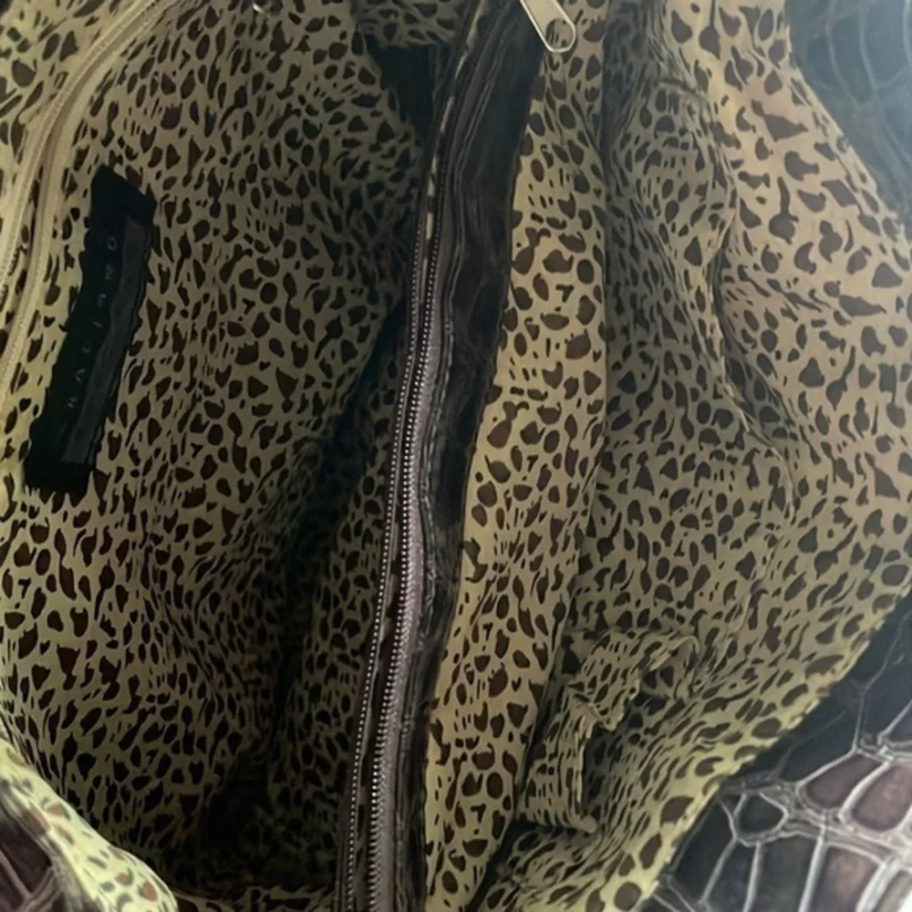 Braciano‎ Croc Embossed Faux Patent Hobo Shoulder Bag Purse Brown Large Glam